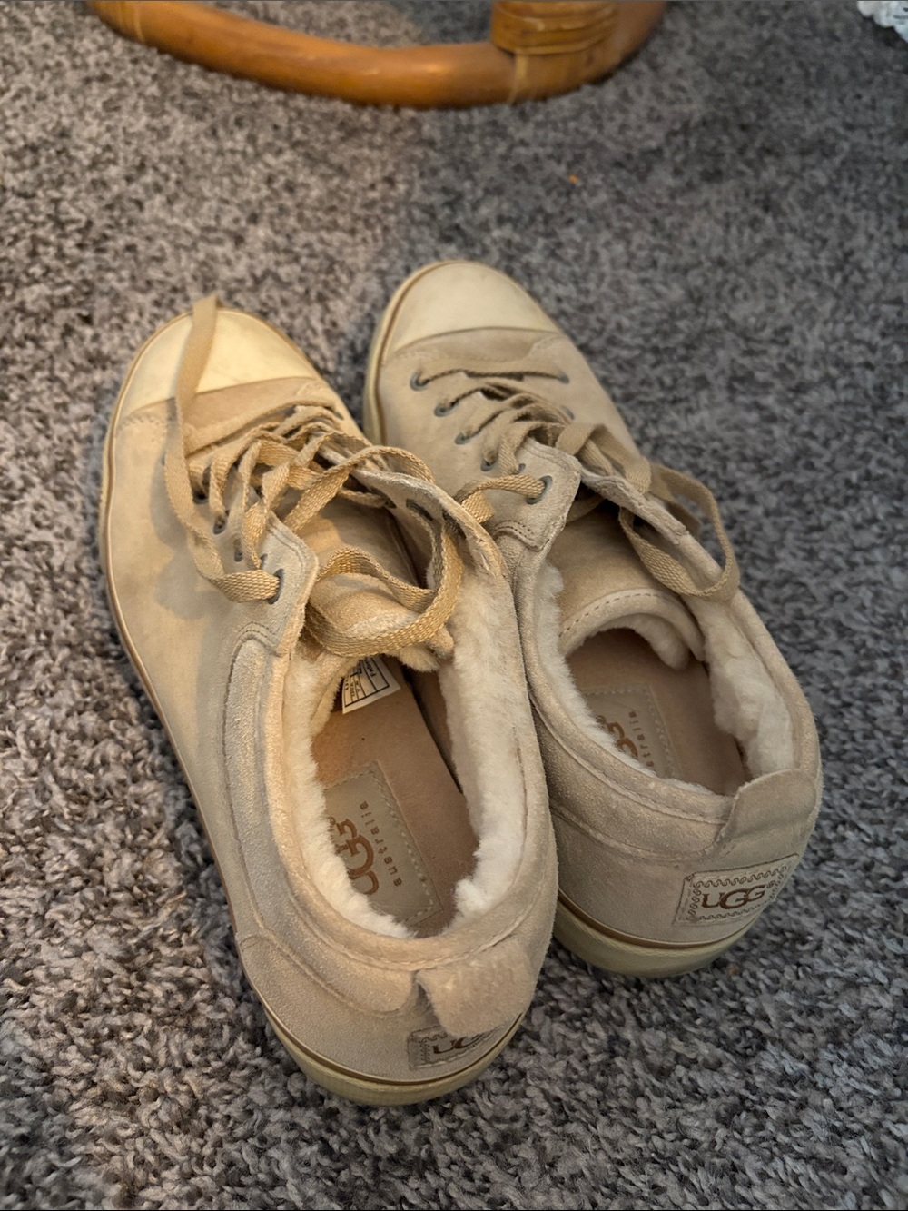 UGG Tan Suede Shearling-Lined Lace-Up Sneakers
